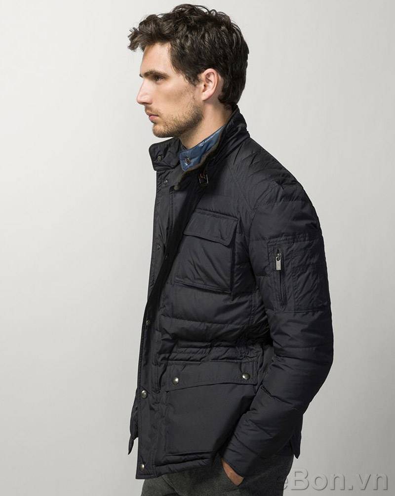 Ao khoac nam Massimo Dutti QUILTED THREE QUARTER COAT WITH DETACHABLE FRONT